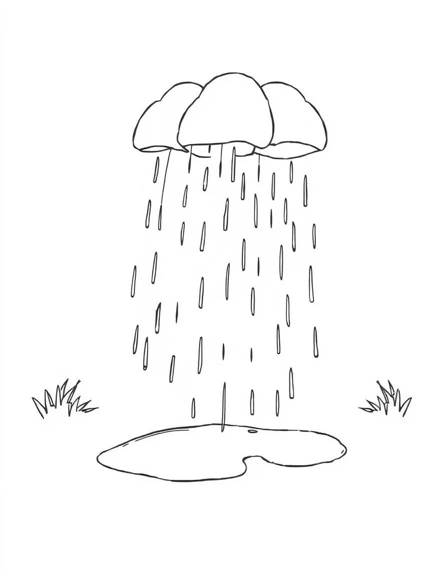 A gentle rain shower making puddles.