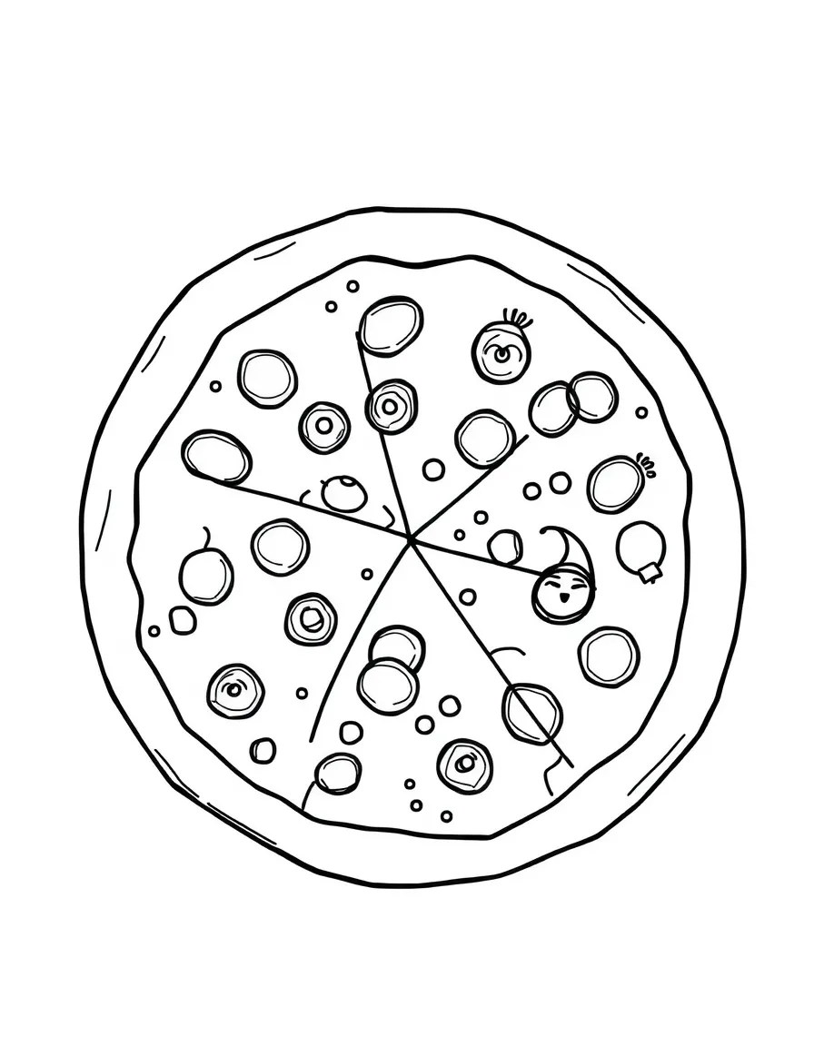 A tasty pizza with silly toppings.