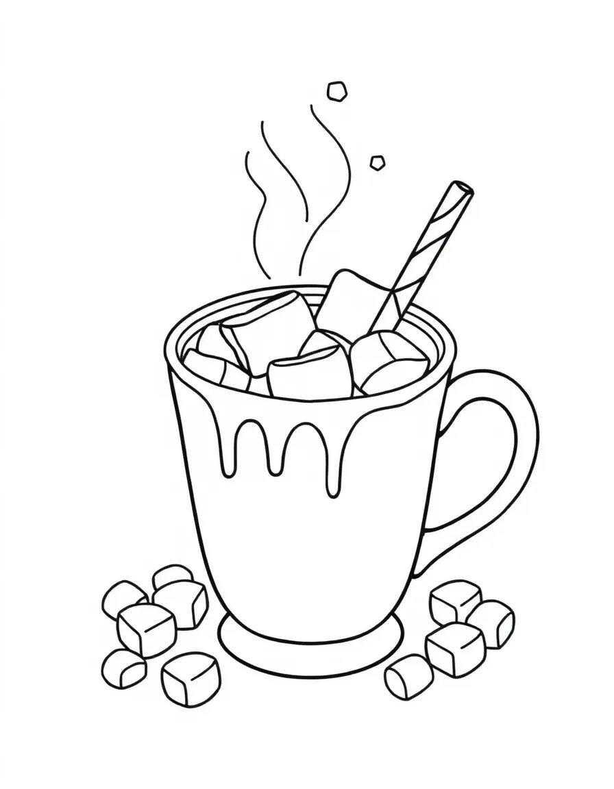 A warm hot chocolate with marshmallows.