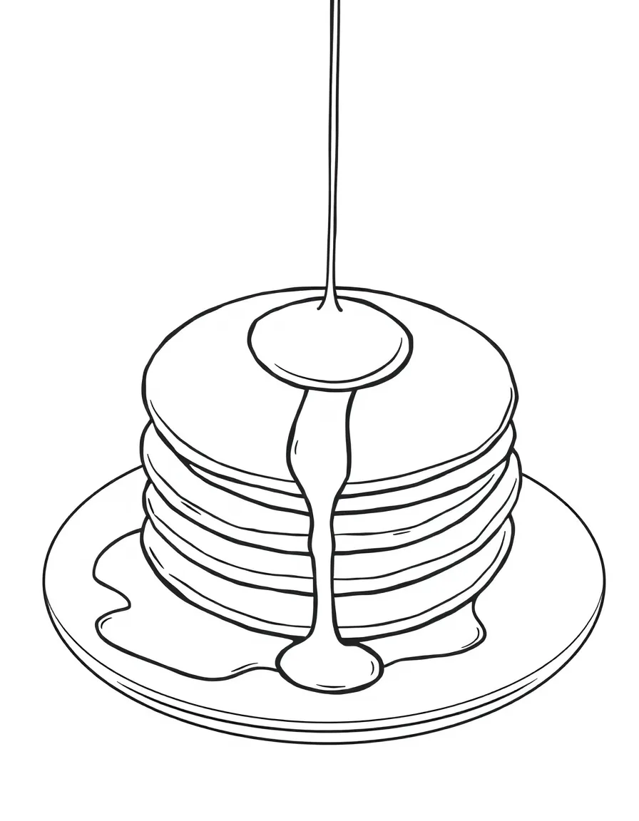 A round pancake stack with syrup.