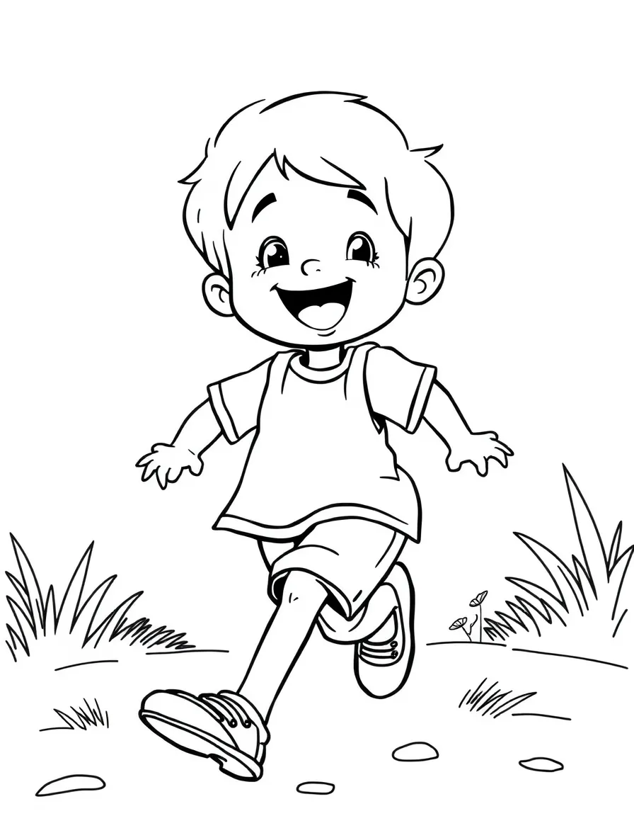 A happy child running.