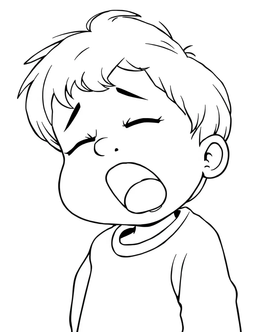 A sleepy child yawning.