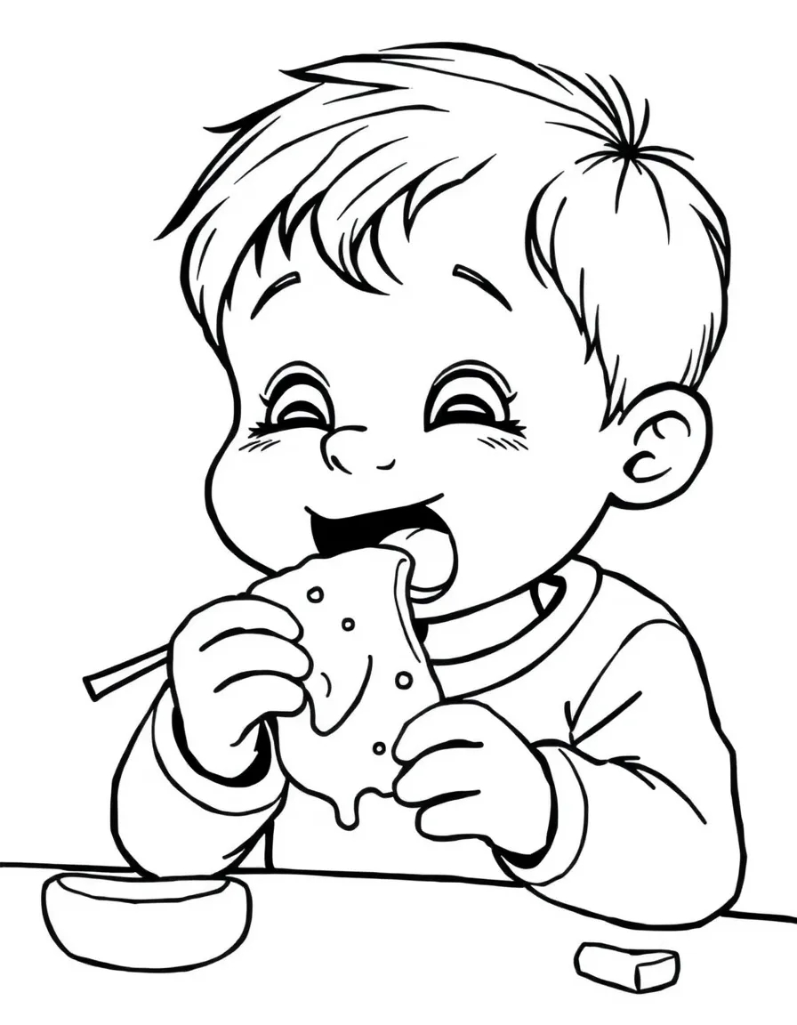 A hungry child eating a snack.