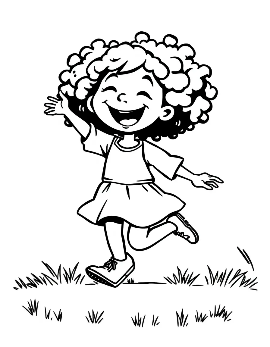 A laughing girl skipping.