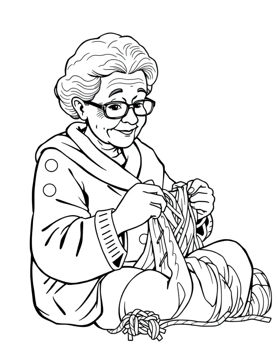 A wise grandparent knitting.