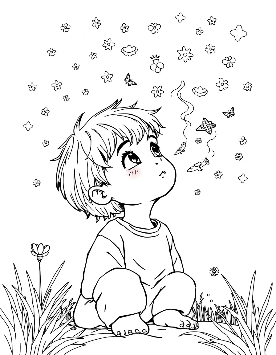 A dreaming child imagining.