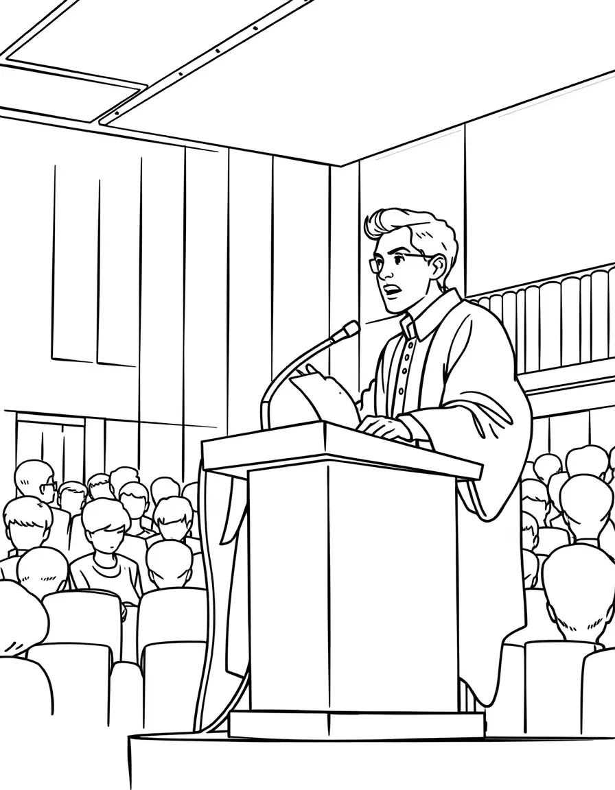 A university professor giving a lecture from a podium