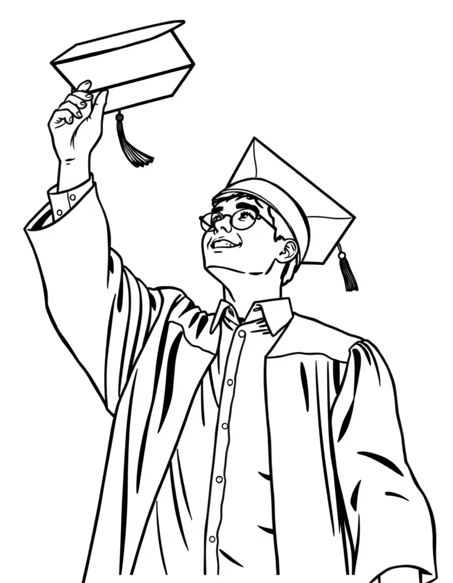 A college student in a graduation gown throwing a cap in the air
