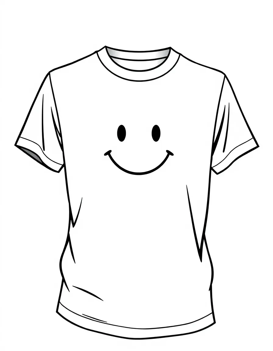 (clothing) A plain t-shirt with a smiley face design