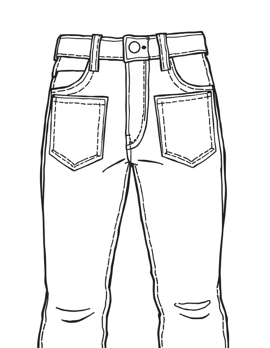 (clothing) A pair of jeans with stitched pockets