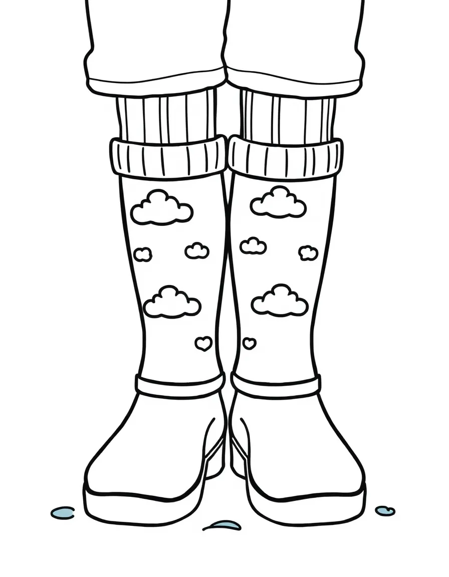 (clothing) A pair of rain boots with little clouds