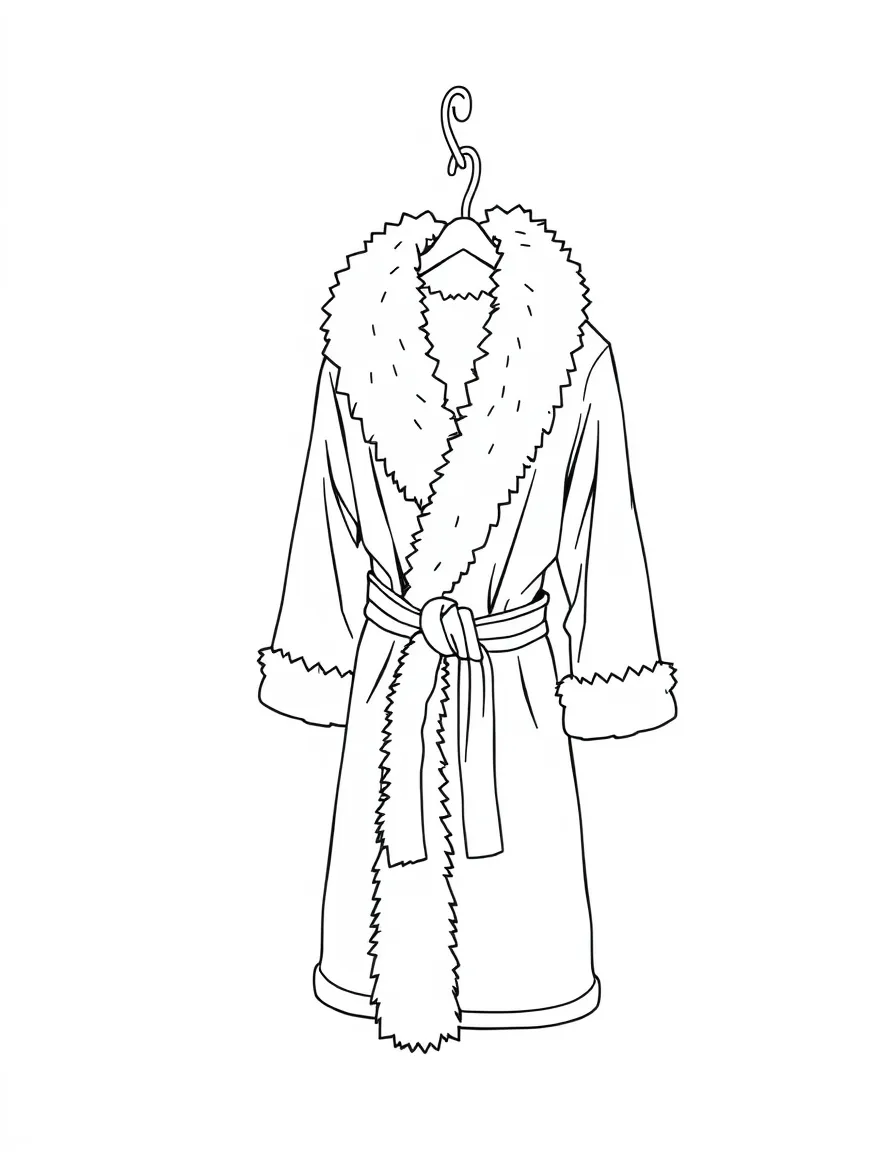 (clothing) A fluffy bathrobe hanging on a hook