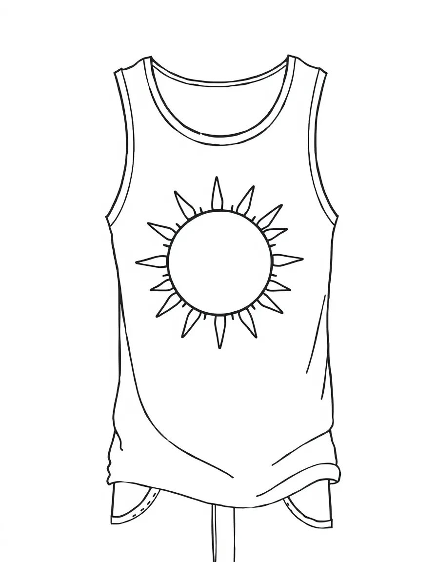 (clothing) A tank top with a sun drawing on it