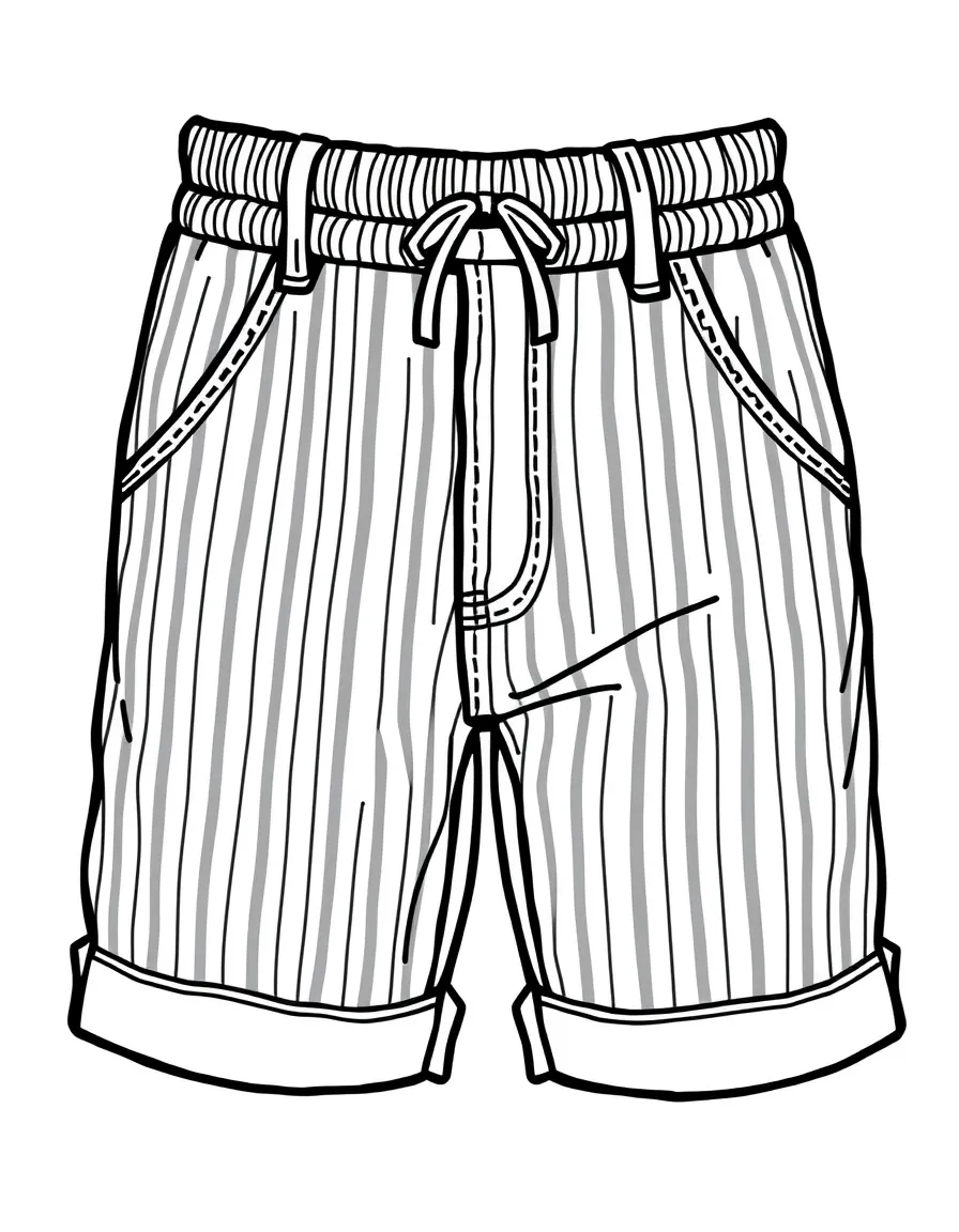 (clothing) A pair of shorts with a striped pattern