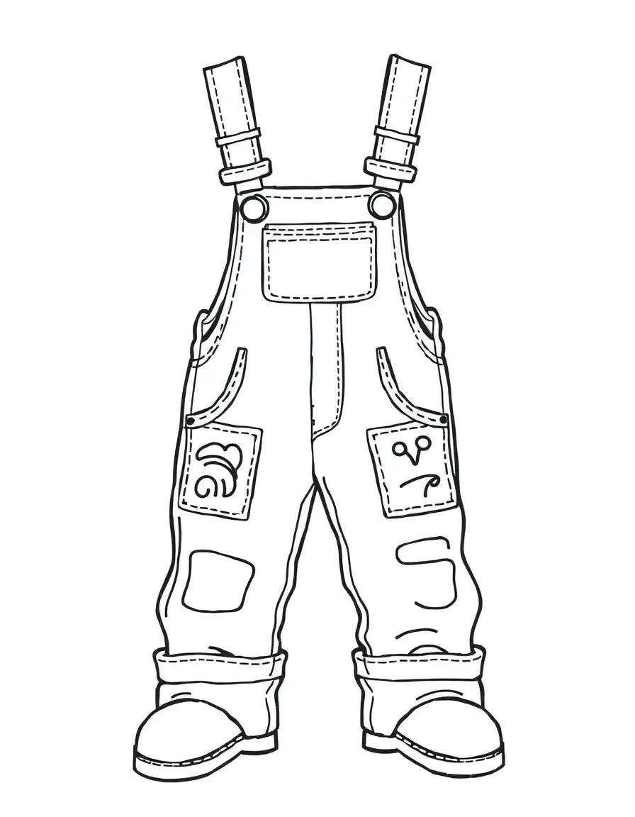 (clothing) A pair of overalls with patches