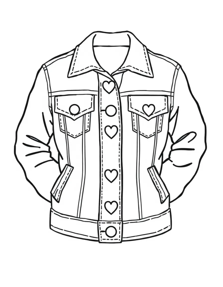 (clothing) A denim jacket with heart-shaped buttons