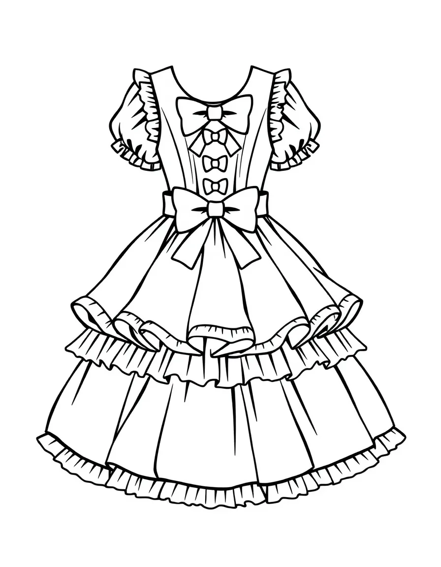 (clothing) A party dress with ruffles and bows