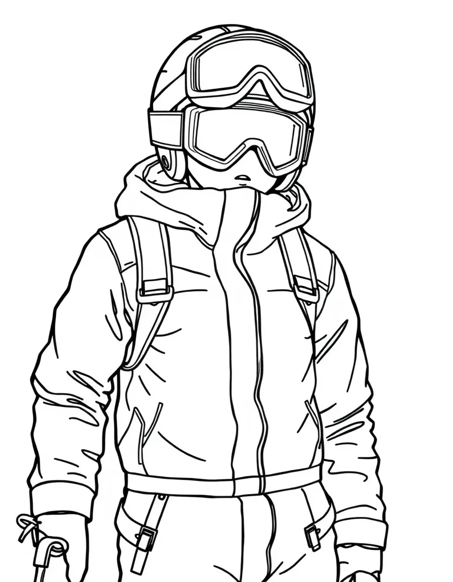 (clothing) A skiing outfit with goggles