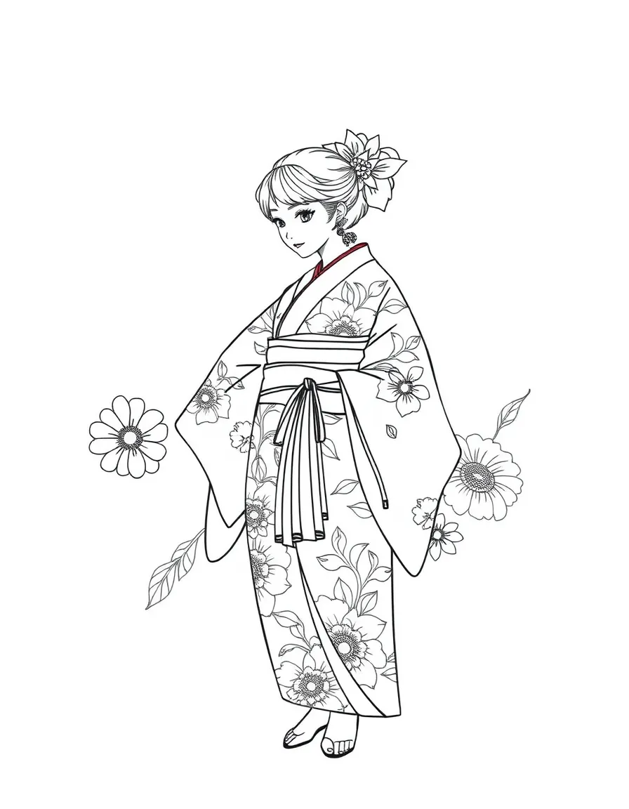 (clothing) A traditional kimono with floral patterns