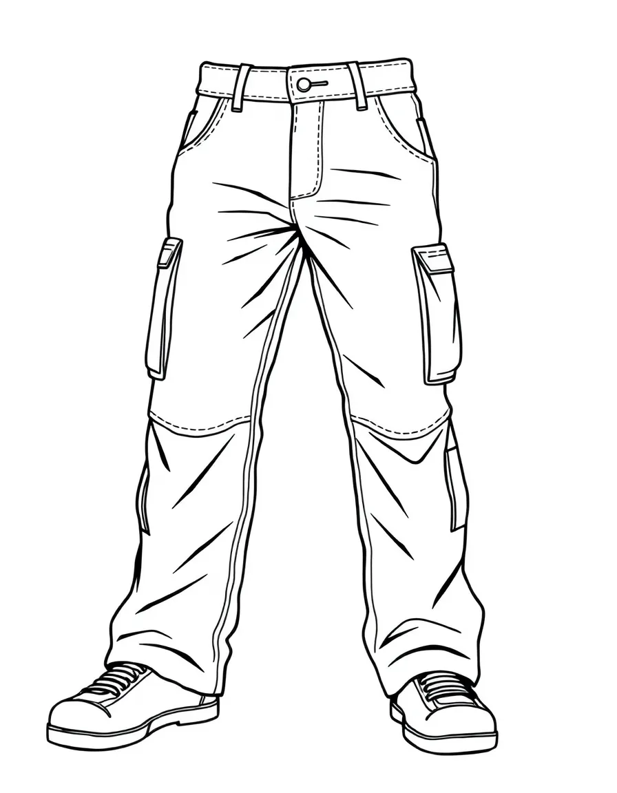 (clothing) A pair of cargo pants with side pockets