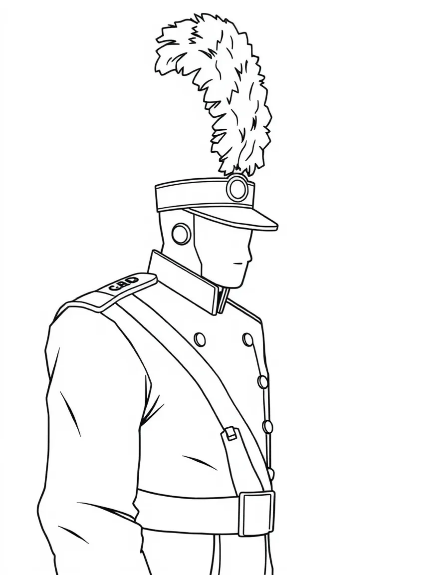(clothing) A marching band uniform with a hat