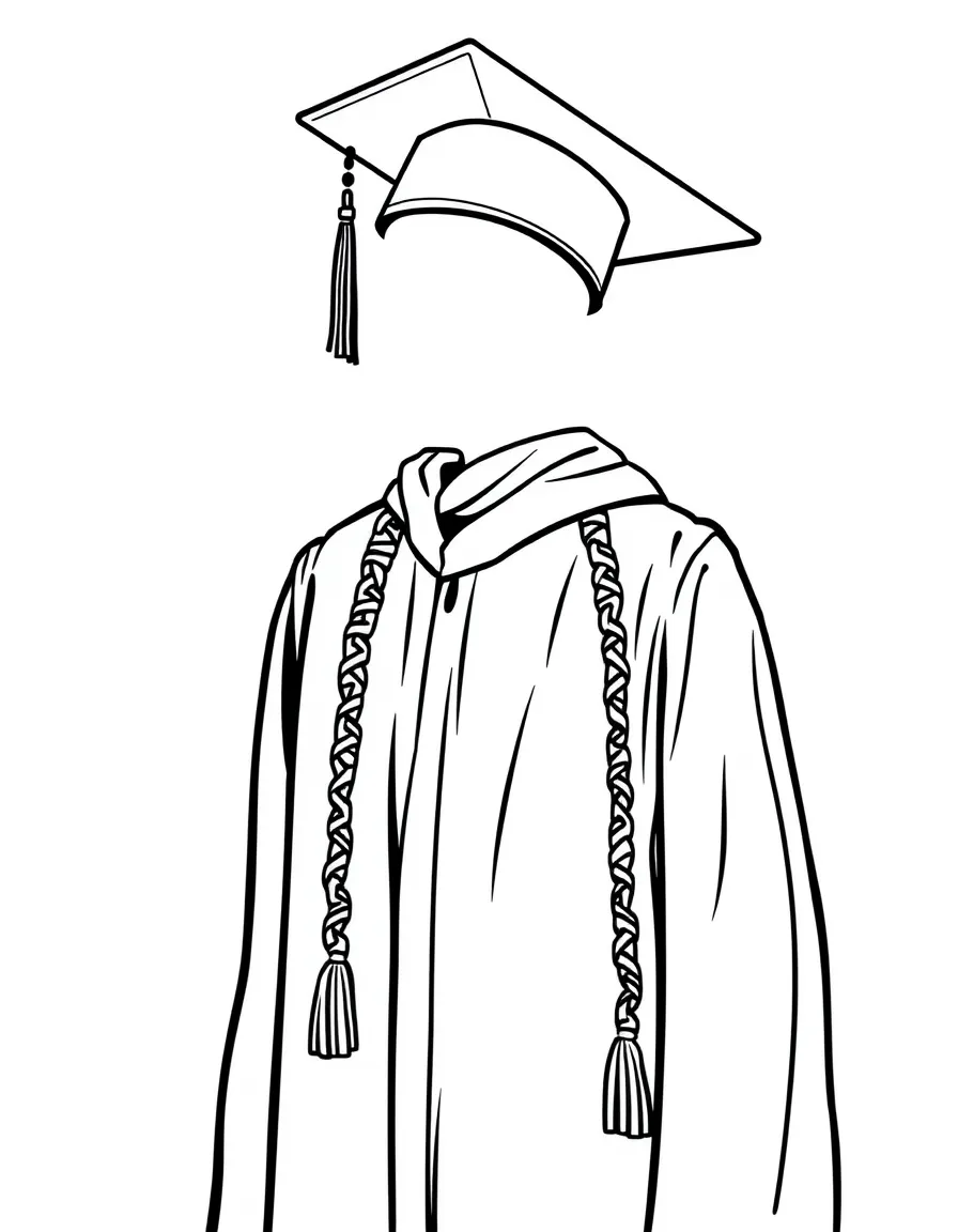 (clothing) A graduation gown and cap