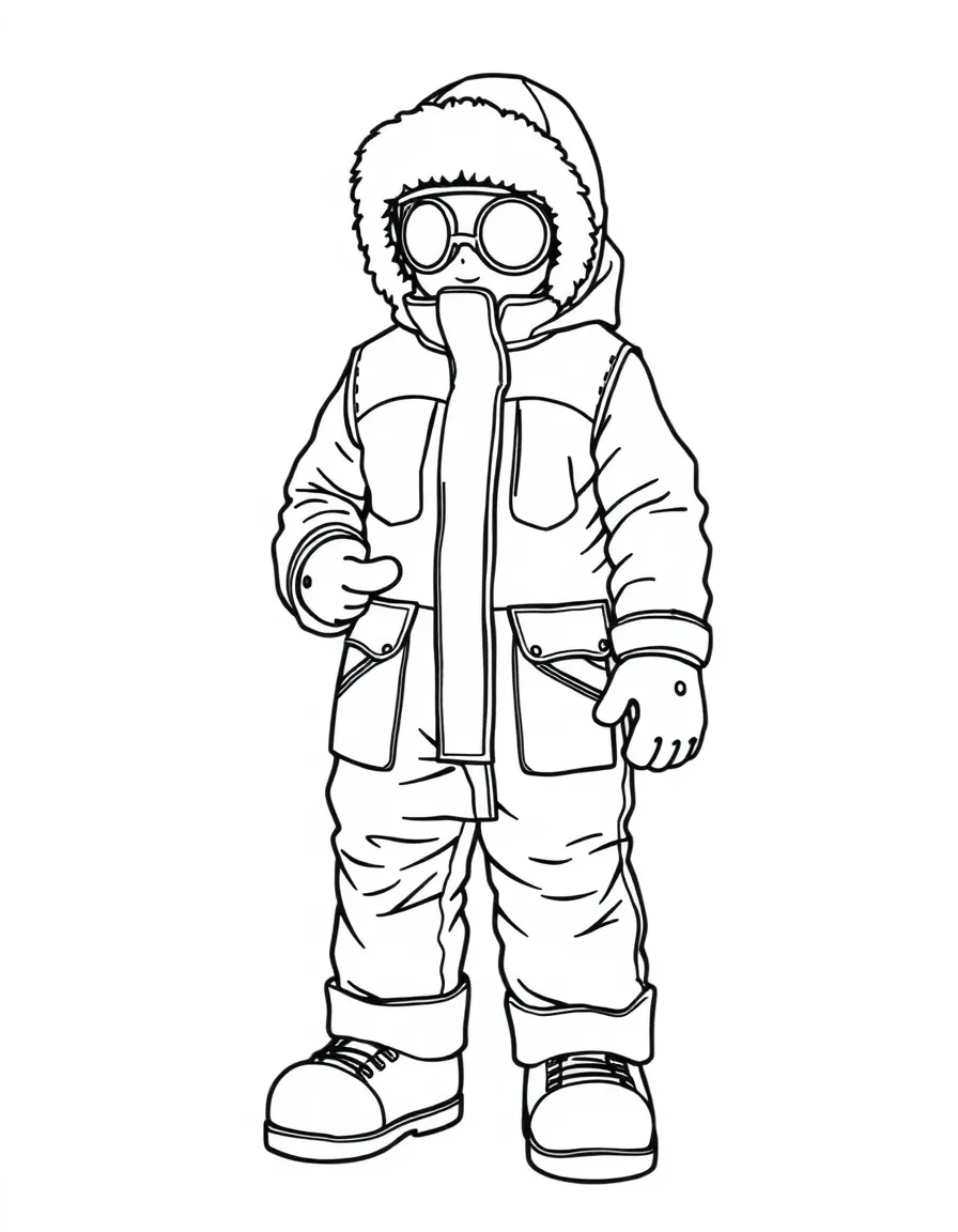 (clothing) A winter snowsuit with gloves