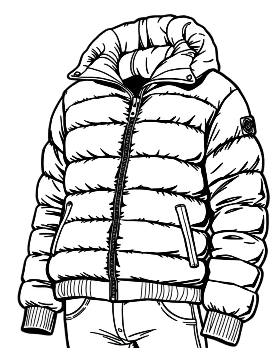 (clothing) A puffy down jacket with a zipper