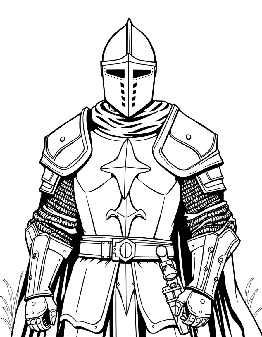 (clothing) A medieval knight's armor outfit