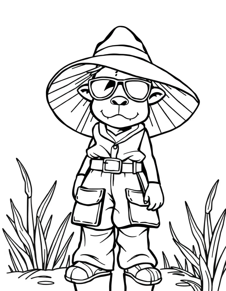 (clothing) A safari outfit with a wide hat