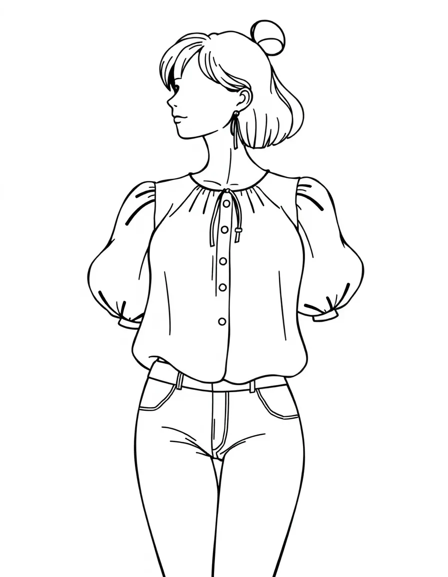 (clothing) A blouse with puffy sleeves