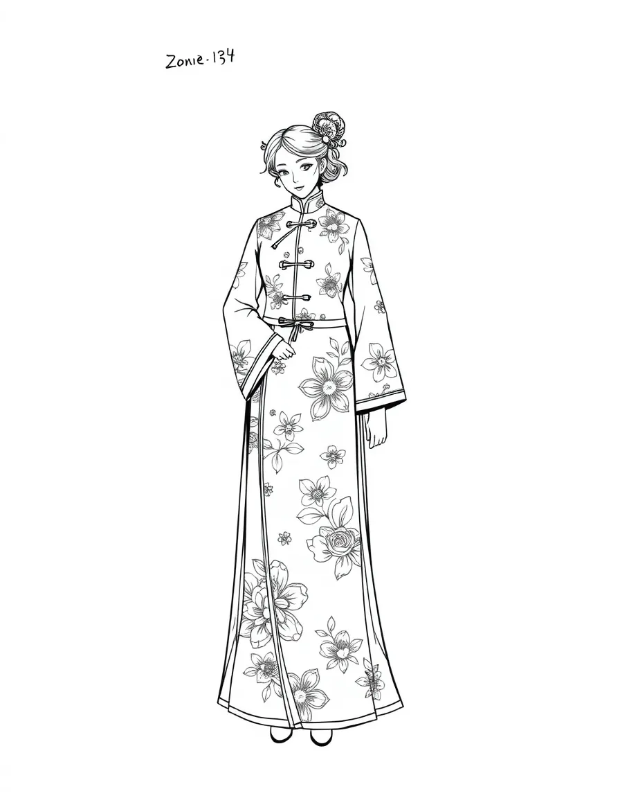 (clothing) A traditional Chinese dress (qipao)