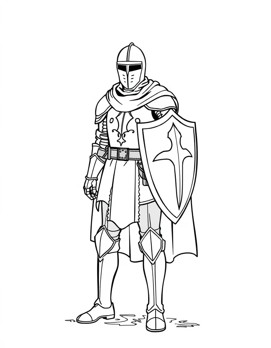 (clothing) A knight’s cape and shield