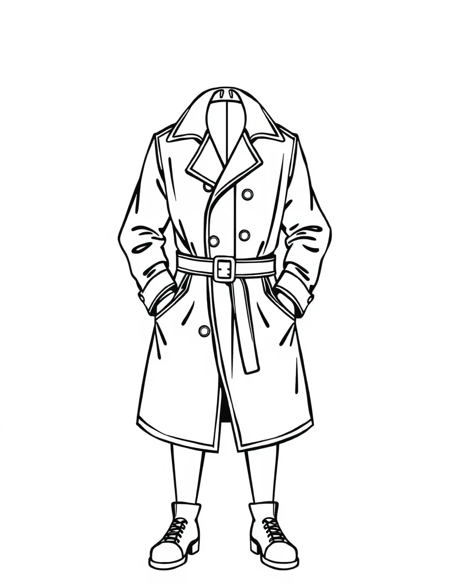 (clothing) A trench coat with buttons and belt