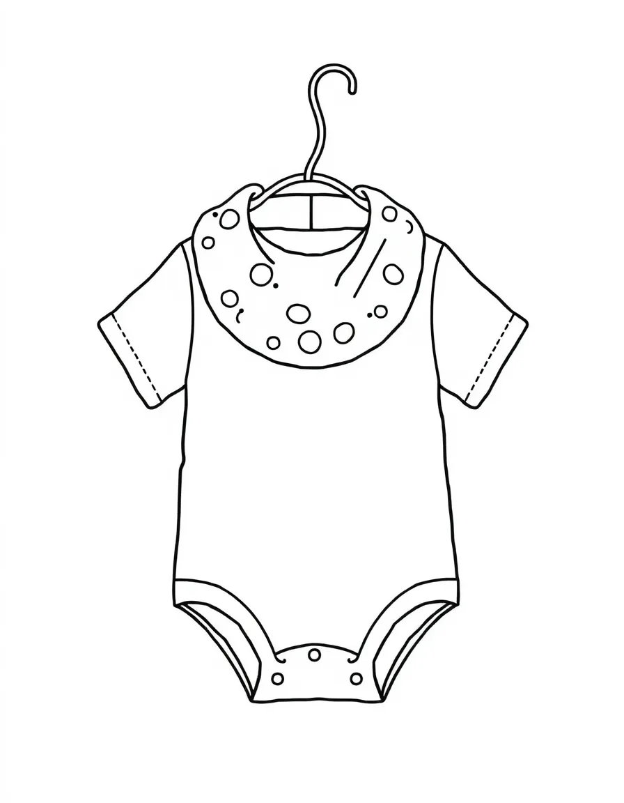(clothing) A baby bib and onesie