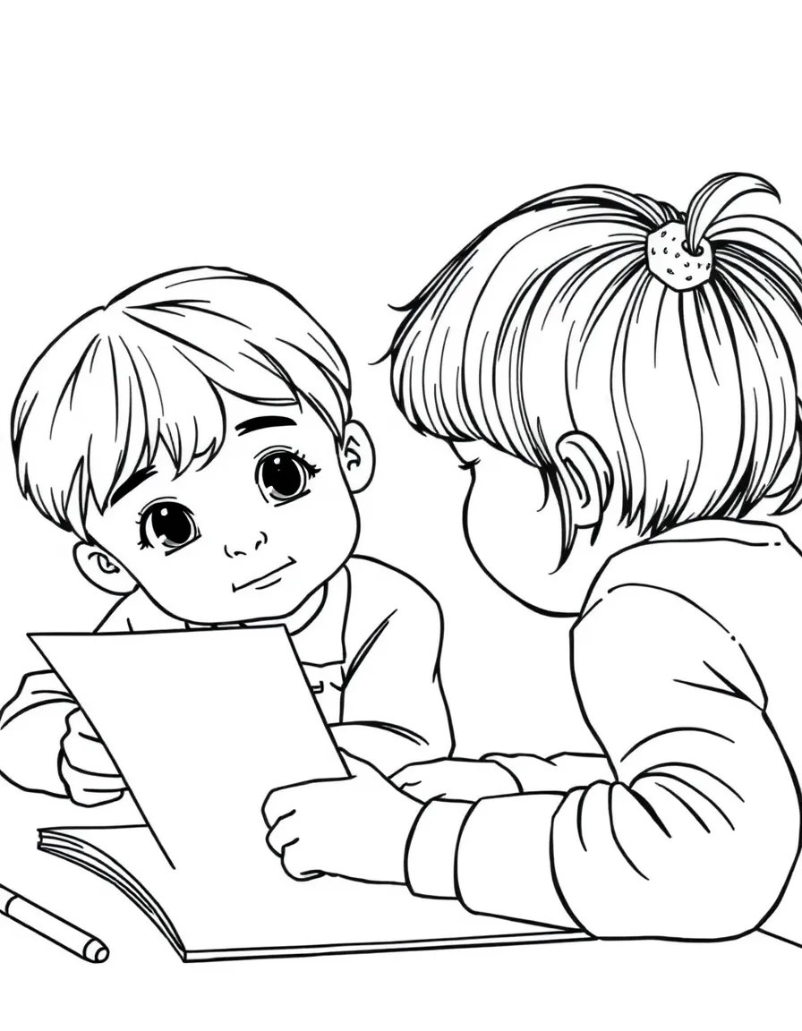 A child looking at another student's paper during a test