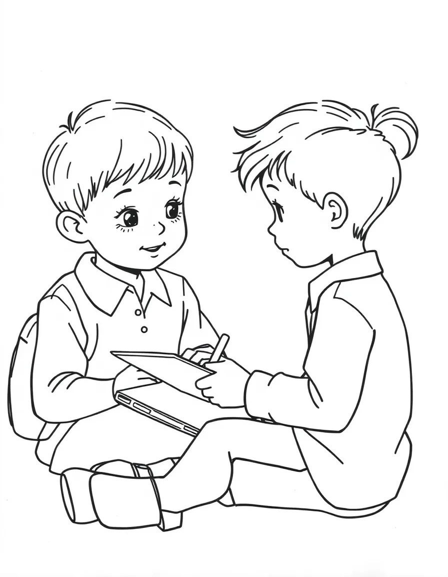A child copying homework from a classmate