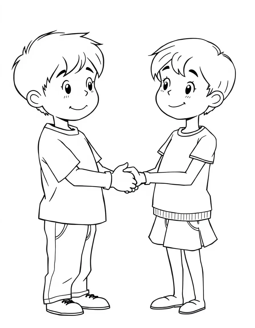 Two children shaking hands after one admits to cheating