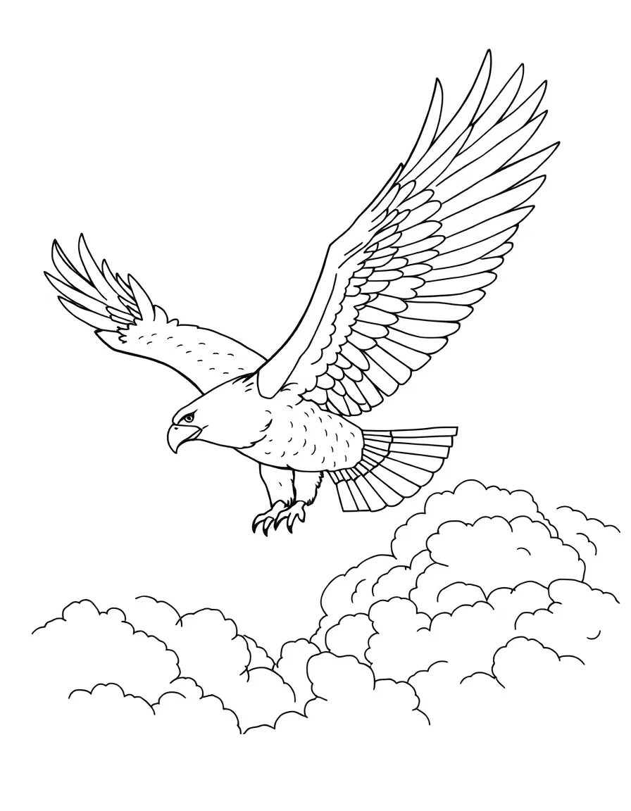 A majestic eagle soaring through fluffy clouds