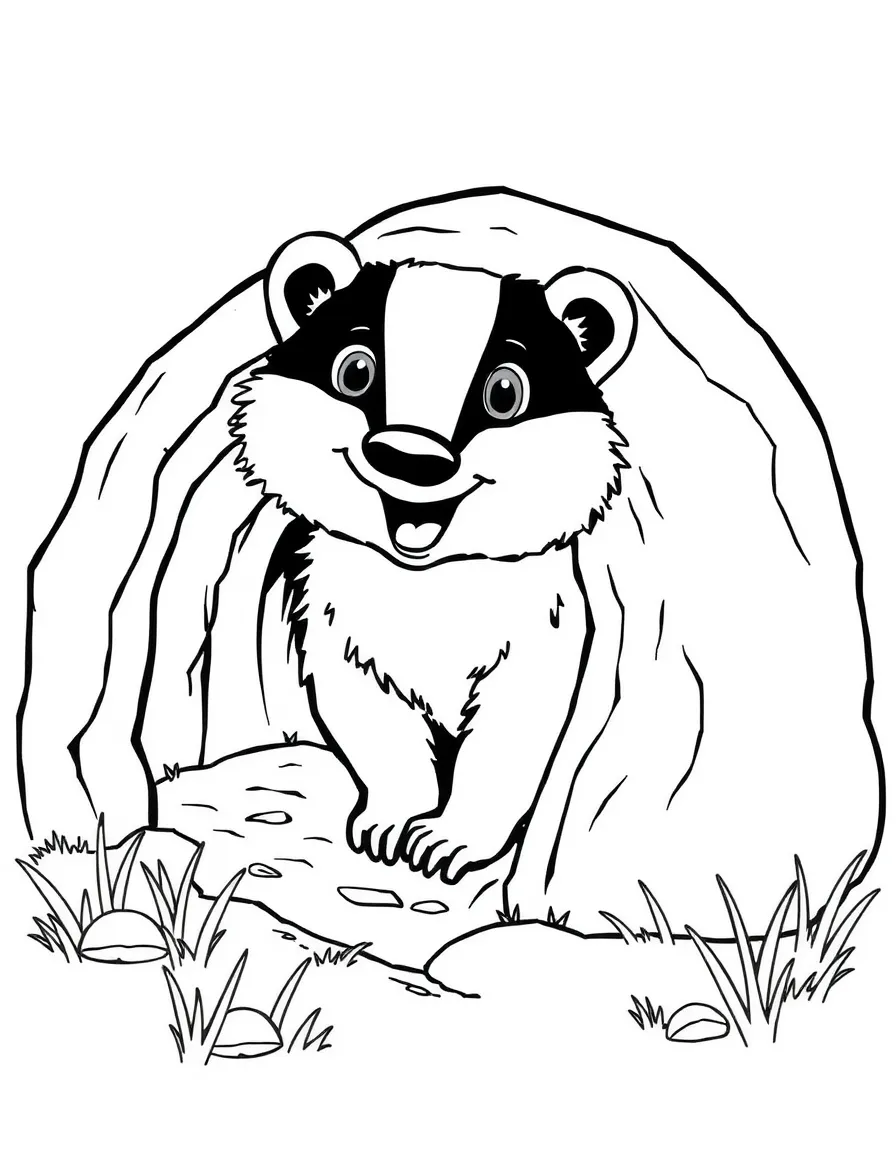A friendly badger emerging from its underground home