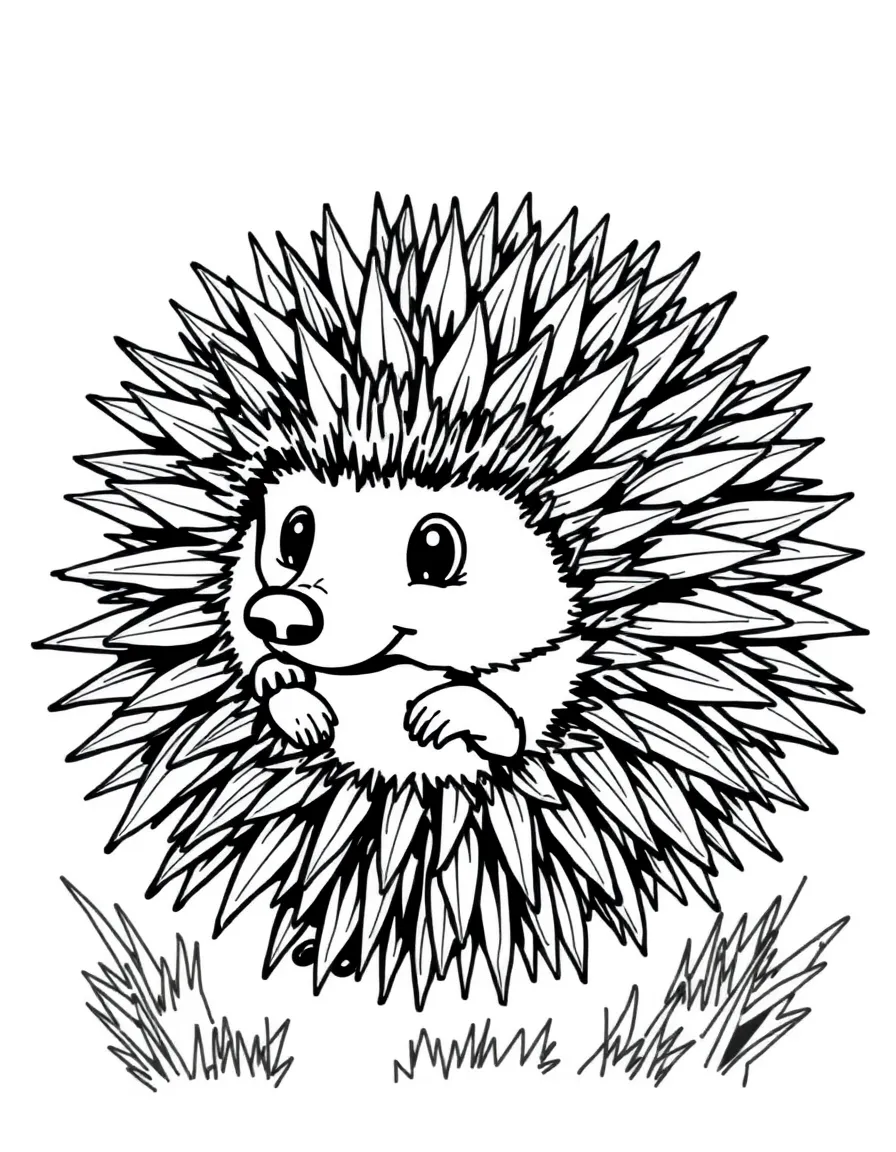 A curious hedgehog rolled into a spiky ball