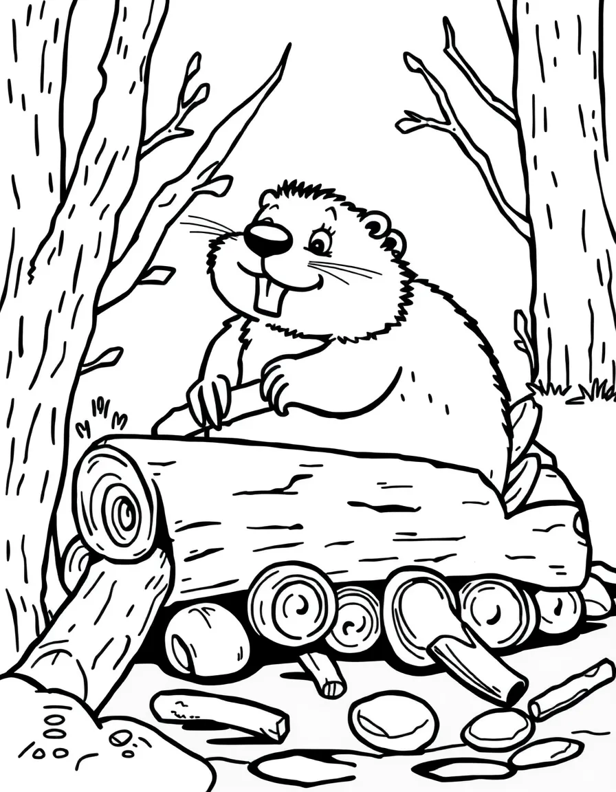 A busy beaver building a dam with logs and sticks