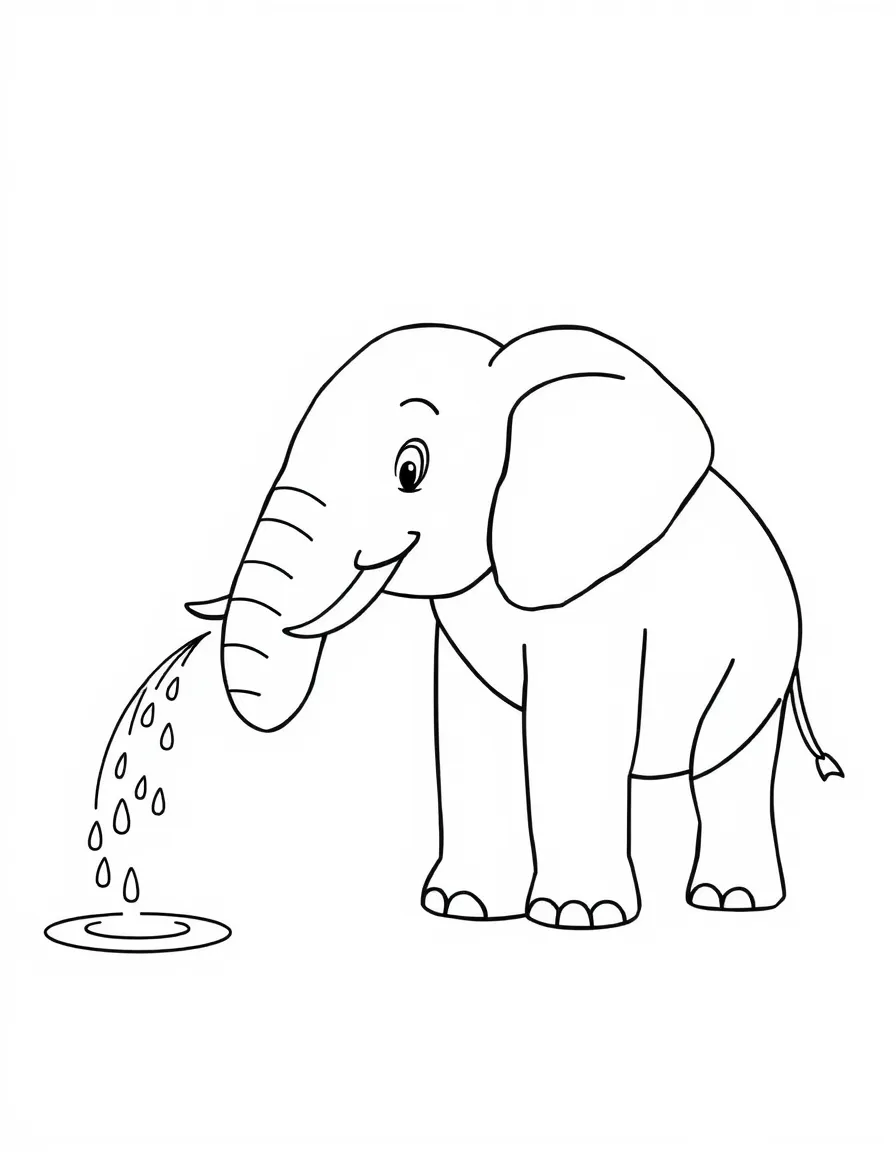 A gentle giant elephant spraying water with its trunk