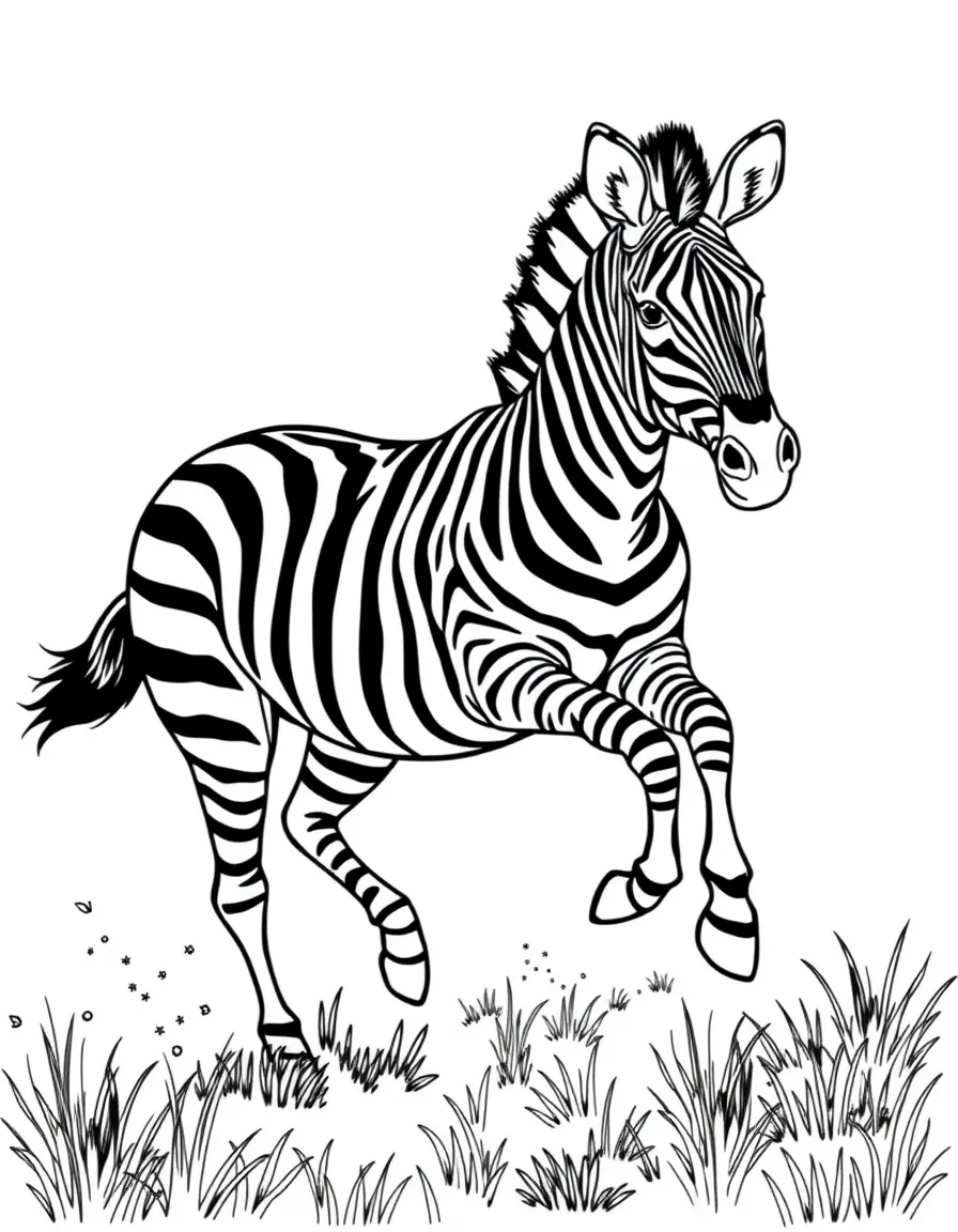 A striped zebra galloping across the African savanna