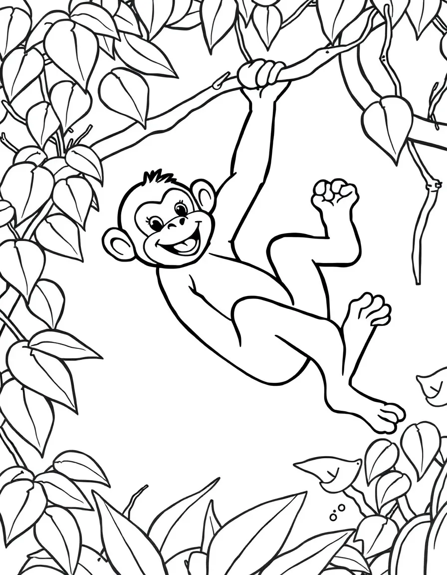 A playful monkey swinging from vine to vine