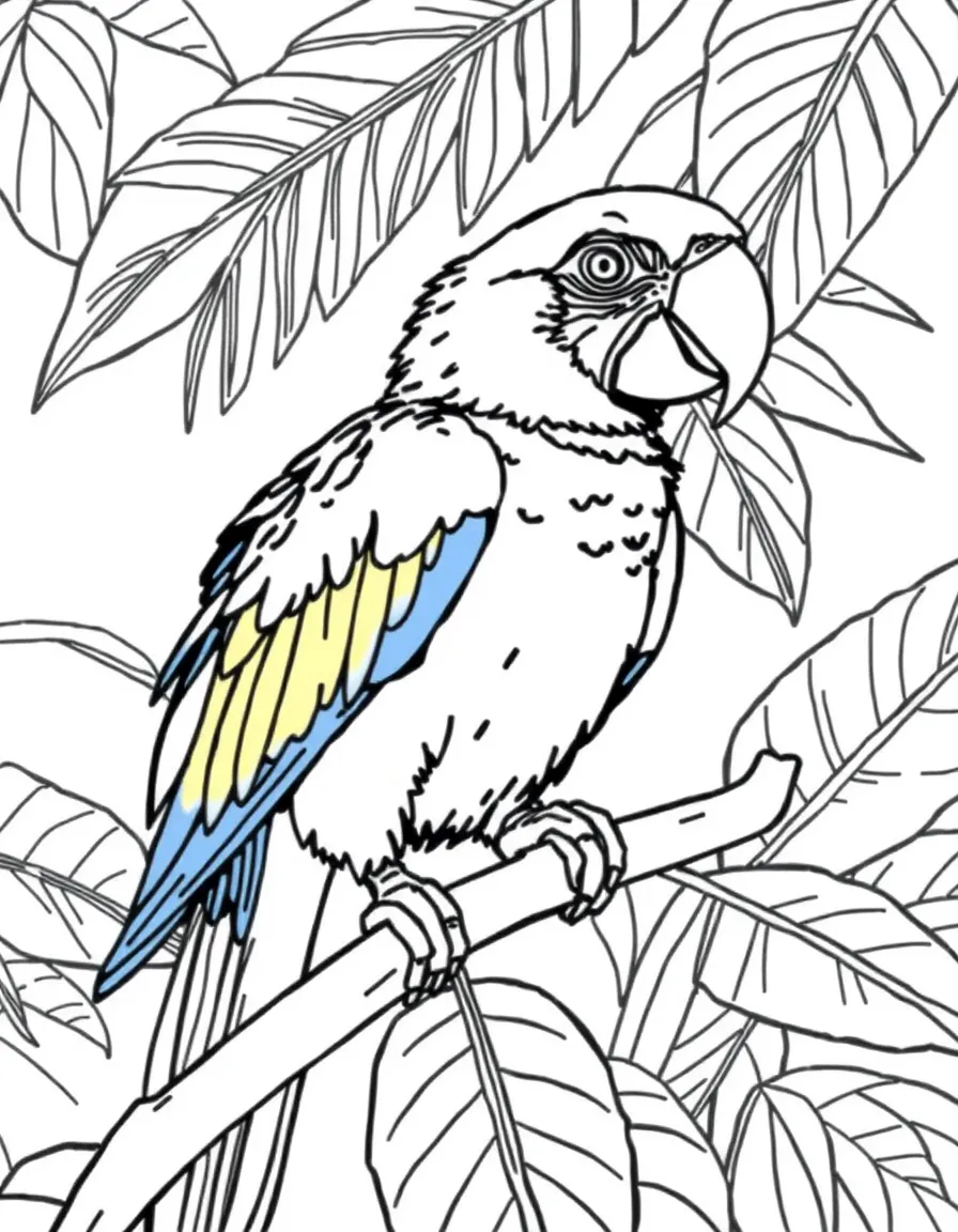 A colorful parrot perched on a tropical branch