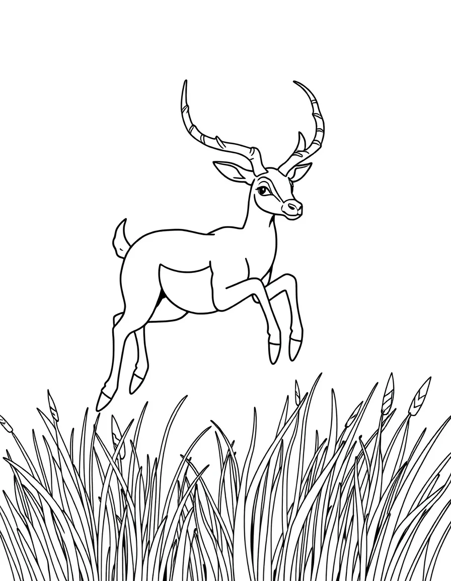 A graceful antelope leaping over tall grass