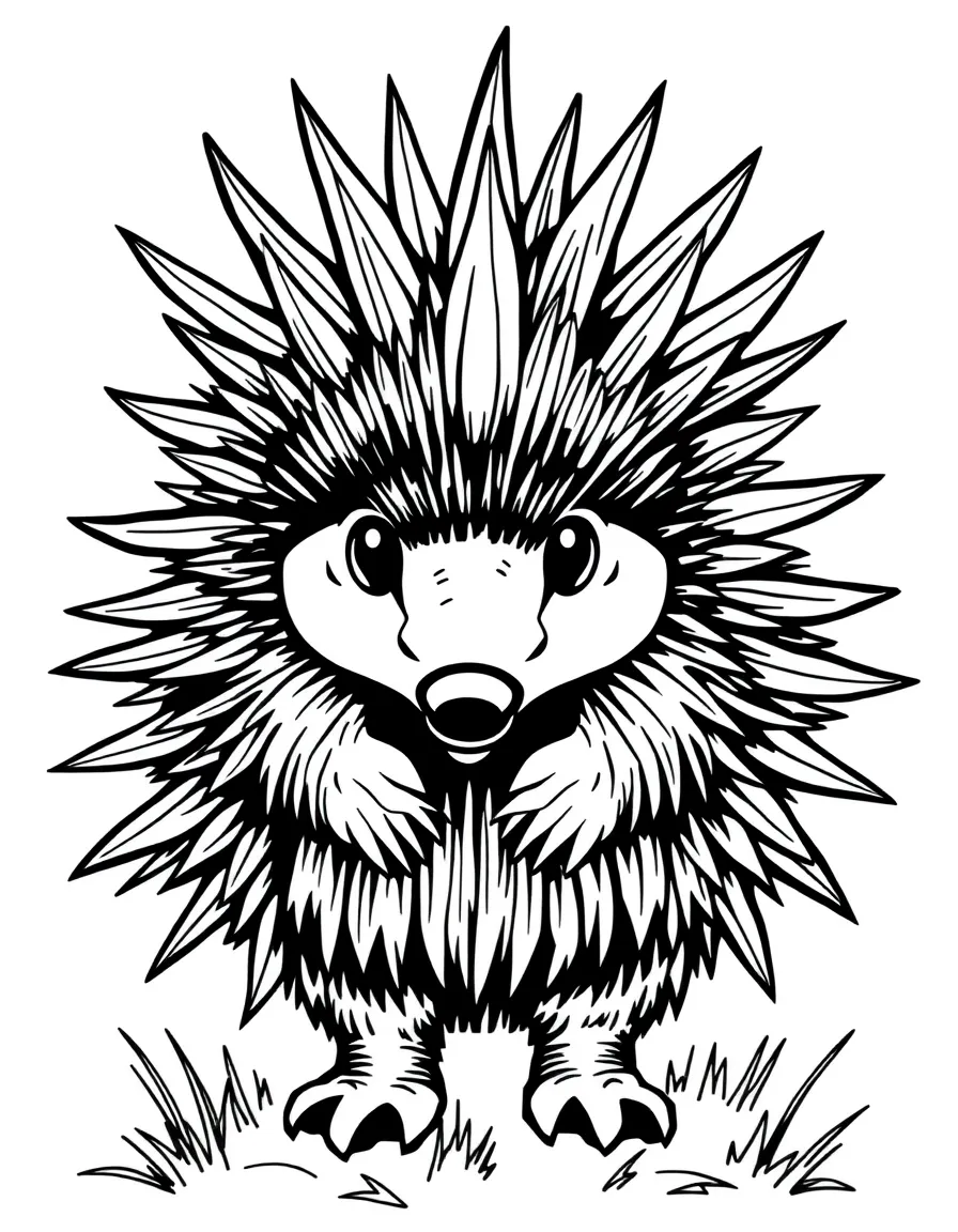 A spiny porcupine with quills standing tall