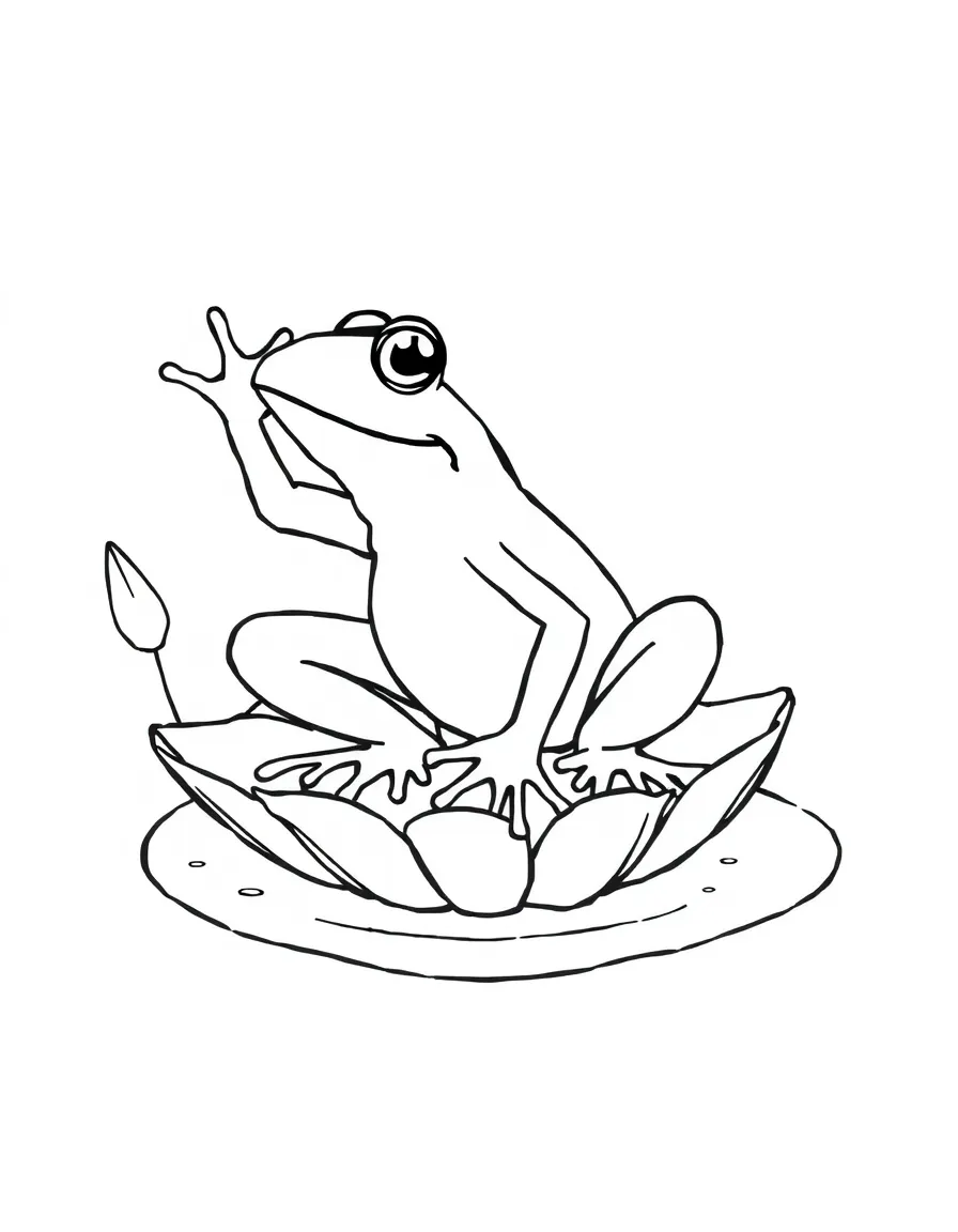 A leaping frog sitting on a lily pad