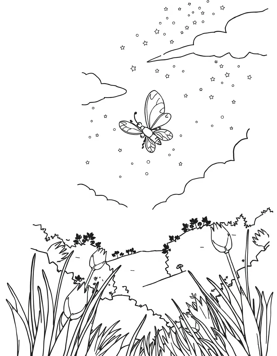 A glowing firefly lighting up the evening sky